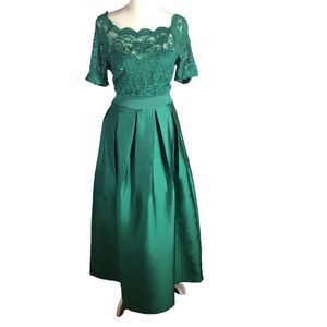 Bright Green Formal Dress 6 Stretch Lace Bodice Sequin Full Box Pleat Bridesmaid